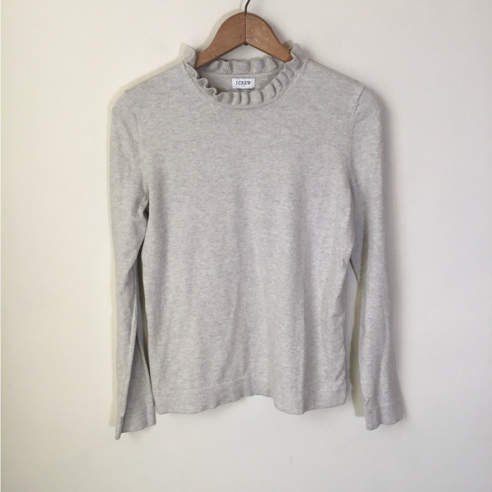 J. Crew Factory Cotton Ruffleneck Long Sleeve Sweater